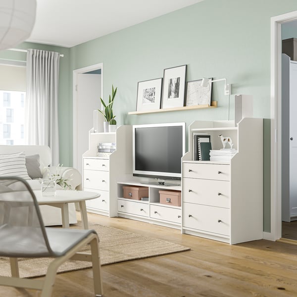 HAUGA - TV/storage combination, white, 277x46x116 cm