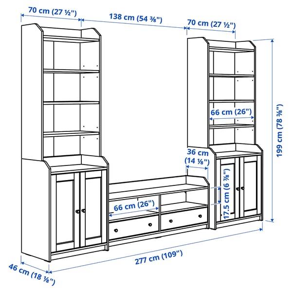 HAUGA - TV/storage combination, grey, 277x46x199 cm