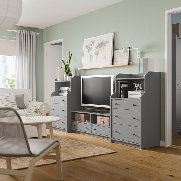 HAUGA - HAUGA TV/storage combination, grey, 277x46x116 cm