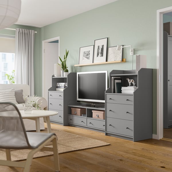 HAUGA - HAUGA TV/storage combination, grey, 277x46x116 cm
