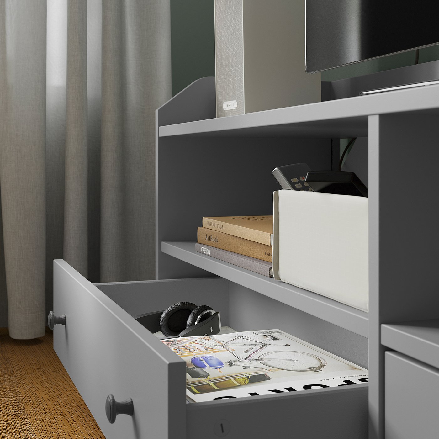 HAUGA TV/storage combination, grey, 276x116x46 cm