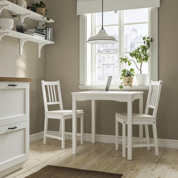 HAUGA / STEFAN - Table and 2 chairs, white/white,74x74 cm