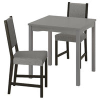 HAUGA / STEFAN table and 2 chairs, grey/brown-black Knisa grey/beige, 74x74 cm