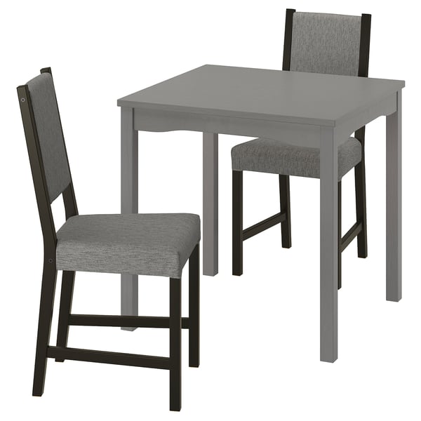 HAUGA / STEFAN table and 2 chairs, grey/brown-black Knisa grey/beige, 74x74 cm