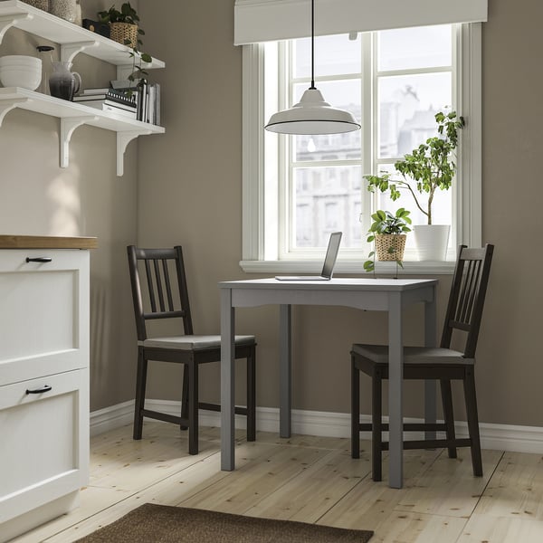 HAUGA / STEFAN table and 2 chairs, grey/brown-black, 74x74 cm