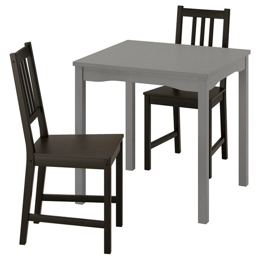 HAUGA / STEFAN - Table and 2 chairs, gray/brown-black,74x74 cm