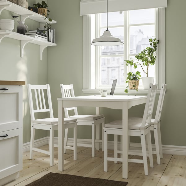 HAUGA / STEFAN table and 4 chairs, white/white, 118x74 cm