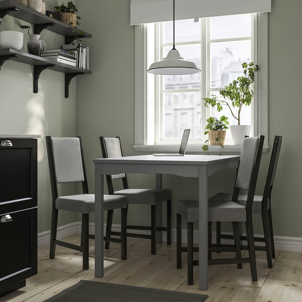 HAUGA / STEFAN table and 4 chairs, grey/brown-black Knisa grey/beige, 118x74 cm