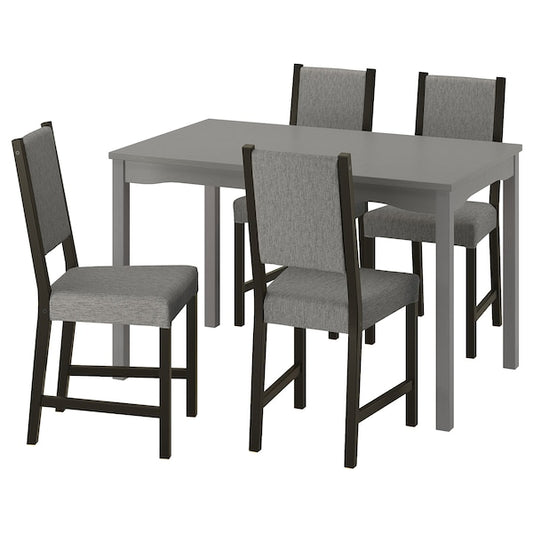 HAUGA / STEFAN - Table and 4 chairs, gray/brown-black Knisa gray/beige,118x74 cm