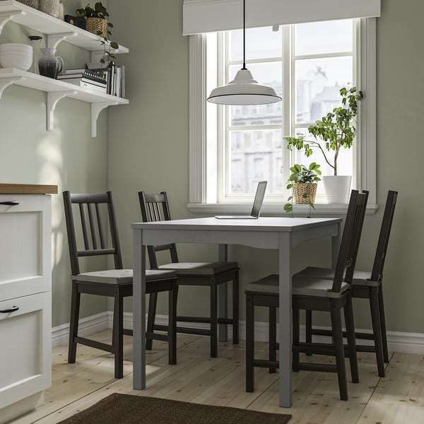 HAUGA / STEFAN table and 4 chairs, grey/brown-black, 118x74 cm