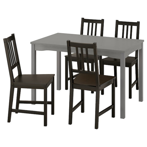 HAUGA / STEFAN - Table and 4 chairs, grey/brown-black, 118x74 cm