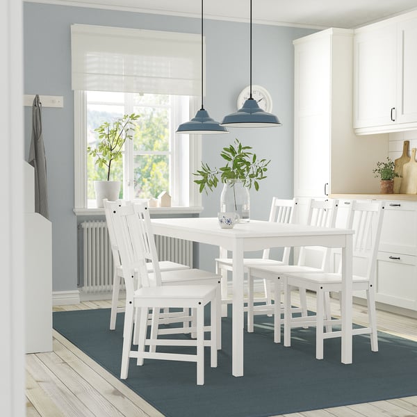 HAUGA / STEFAN table and 6 chairs, white/white, 168x74 cm