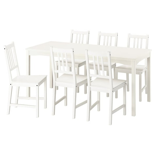 HAUGA / STEFAN - Table and 6 chairs, white/white,168x74 cm