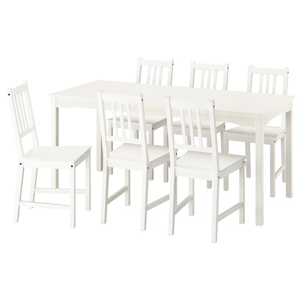 HAUGA / STEFAN table and 6 chairs, white/white, 168x74 cm