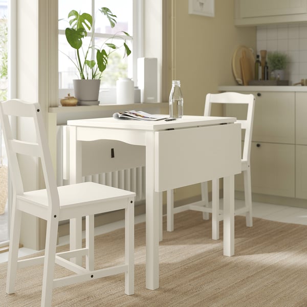 HAUGA drop-leaf table, white/birch veneer, 55/82/109x74 cm
