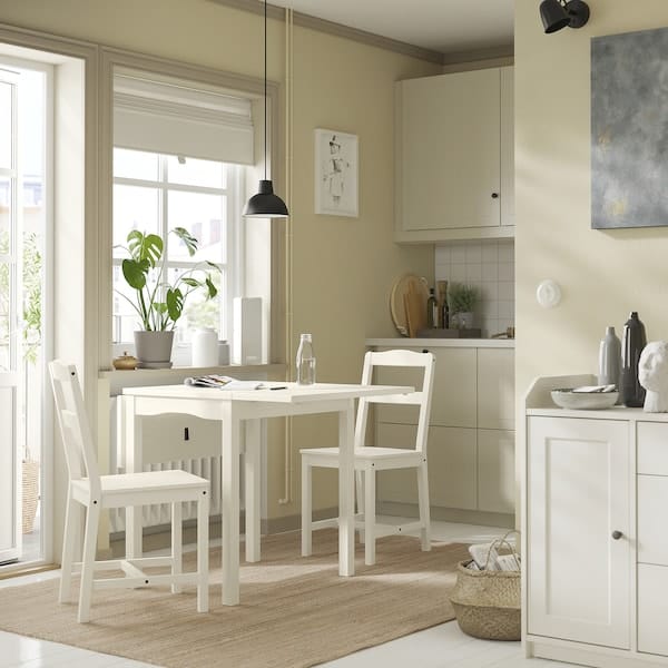 Ikea HAUGA - Drop-leaf table, white/birch veneer, 55/82/109x74 cm