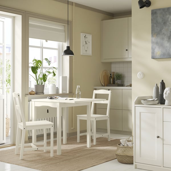 HAUGA drop-leaf table, white/birch veneer, 55/82/109x74 cm