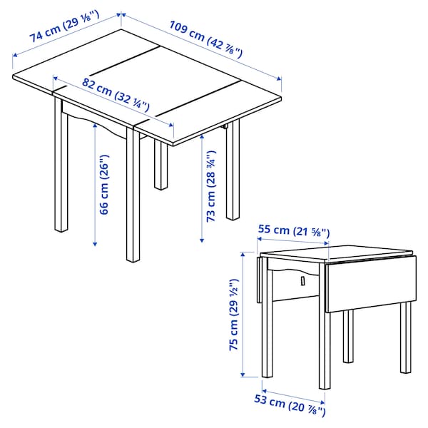 HAUGA - Drop-leaf table, white/birch veneer, 55/82/109x74 cm