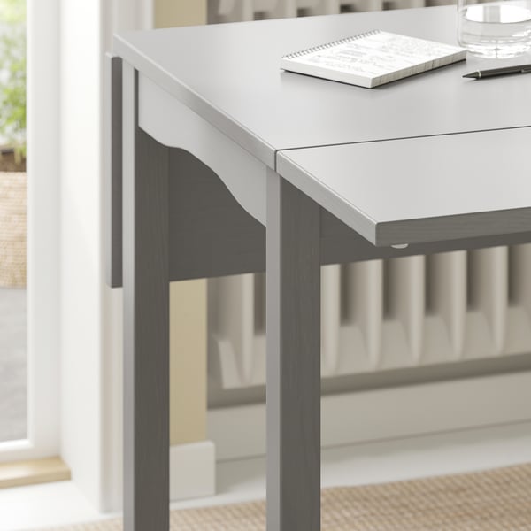 HAUGA drop-leaf table, grey/birch veneer, 55/82/109x74 cm