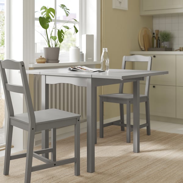 HAUGA drop-leaf table, grey/birch veneer, 55/82/109x74 cm