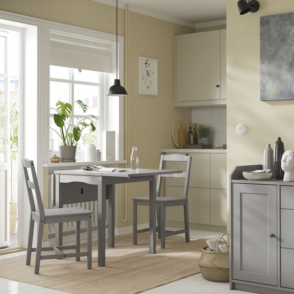 HAUGA drop-leaf table, grey/birch veneer, 55/82/109x74 cm