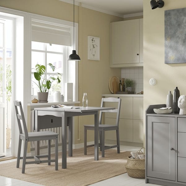 Ikea HAUGA - Drop-leaf table, grey/birch veneer, 55/82/109x74 cm