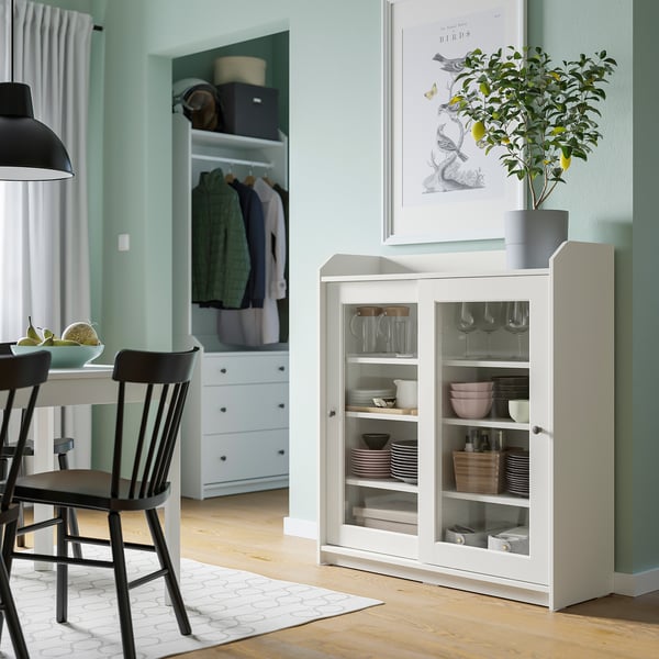 HAUGA glass-door cabinet, white, 105x116 cm