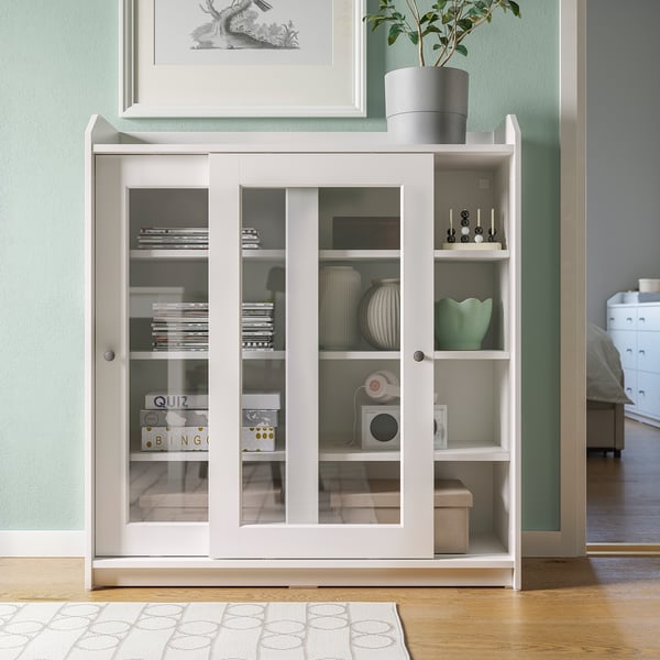 HAUGA - Glass-door cabinet, white, 105x116 cm