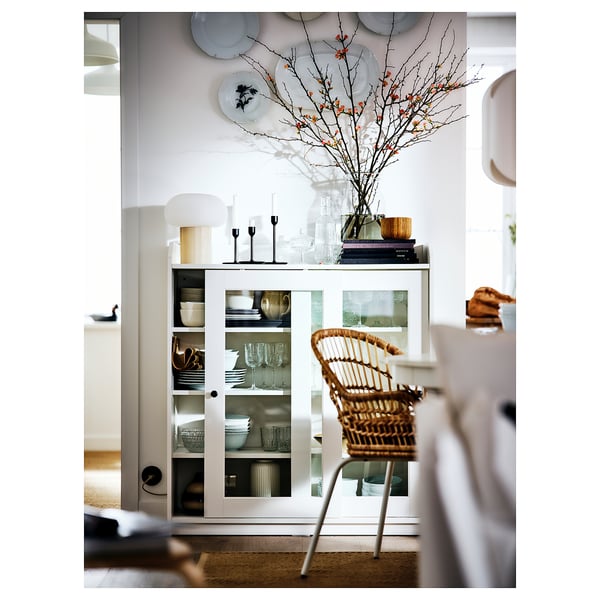 HAUGA - Glass-door cabinet, white, 105x116 cm