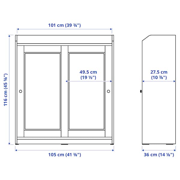 HAUGA - Glass-door cabinet, grey, 105x116 cm