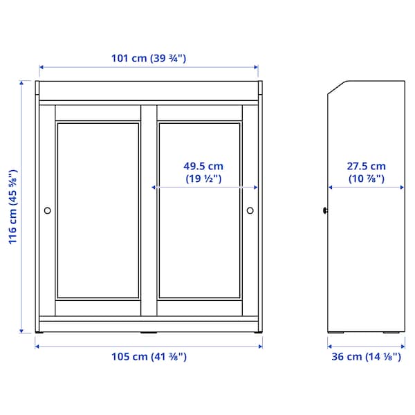 Ikea HAUGA - Glass-door cabinet, grey, 105x116 cm