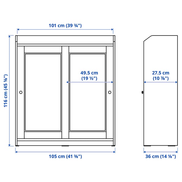 HAUGA glass-door cabinet, grey, 105x116 cm