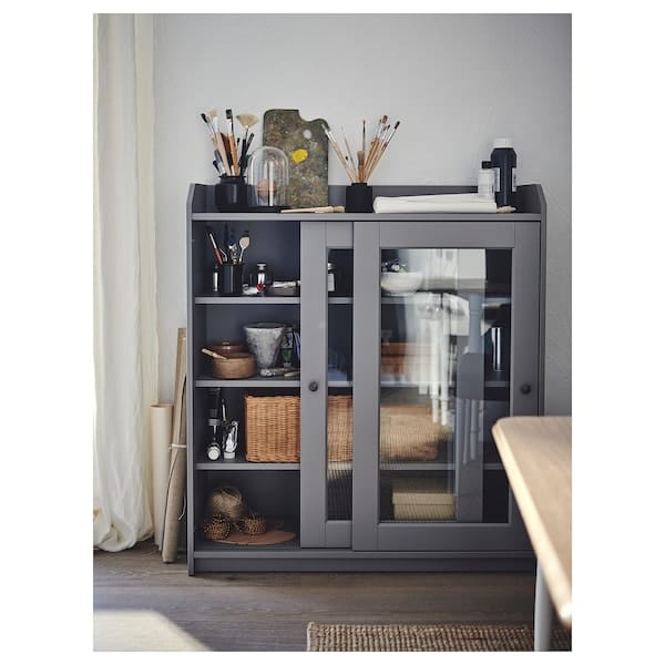 Ikea HAUGA - Glass-door cabinet, grey, 105x116 cm