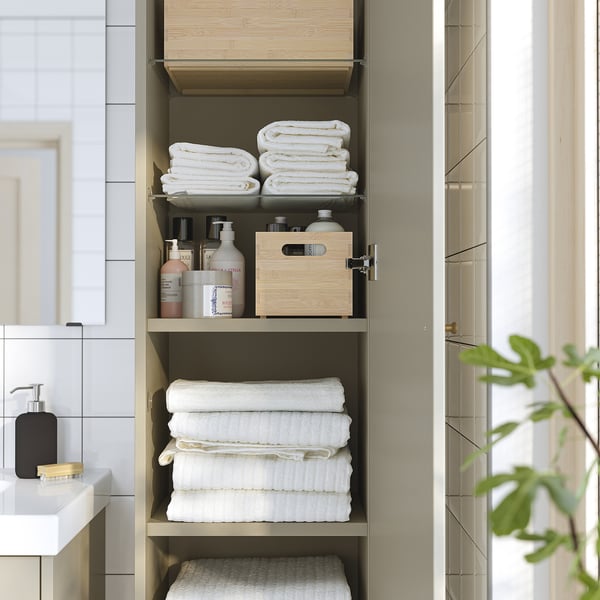 HAVBÄCK - HAVBÄCK High cabinet with door, beige, 40x35x195 cm