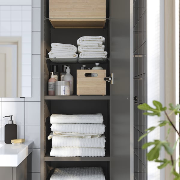 HAVBÄCK high cabinet with door, dark grey, 40x35x195 cm