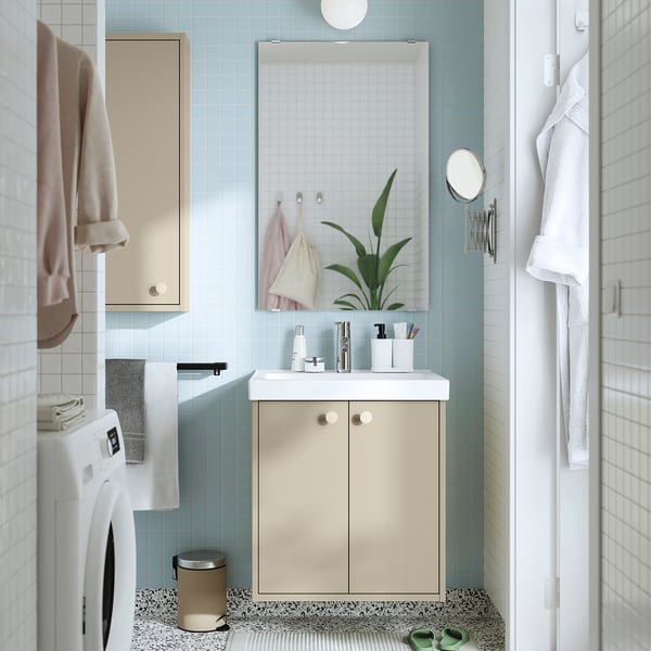 HAVBÄCK - HAVBÄCK Wash-stand with doors, beige, 60x48x63 cm