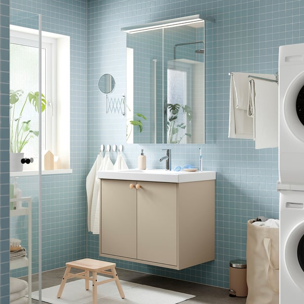 HAVBÄCK - HAVBÄCK Wash-stand with doors, beige, 80x48x63 cm