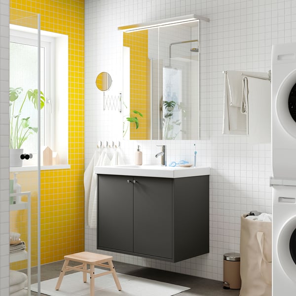 HAVBÄCK - HAVBÄCK Wash-stand with doors, dark grey, 80x48x63 cm
