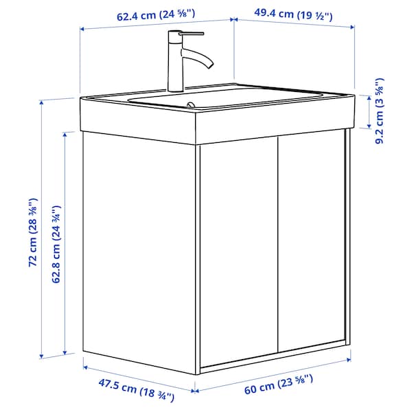 HAVBÄCK / ORRSJÖN - Washbasin/drawer cabinet pr/misc, dark grey,62x49x72 cm