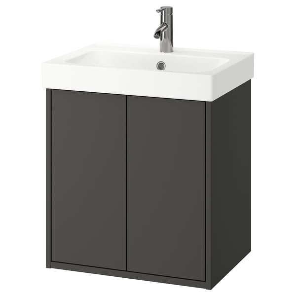 HAVBÄCK / ORRSJÖN wash-stnd w drs/deep wash-basin/tap, dark grey, 62x49x72 cm