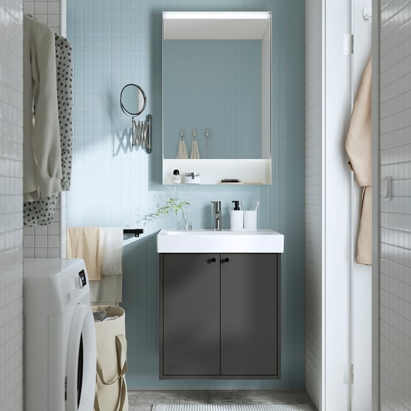 HAVBÄCK / ORRSJÖN wash-stnd w drs/deep wash-basin/tap, dark grey, 62x49x72 cm