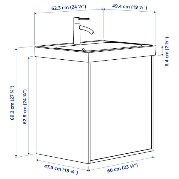 HAVBÄCK / ORRSJÖN - Washbasin/ante/washbasin unit/mixer, beige,62x49x69 cm