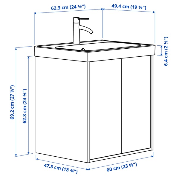 HAVBÄCK / ORRSJÖN - Washbasin/ante/washbasin unit/mixer, beige,62x49x69 cm