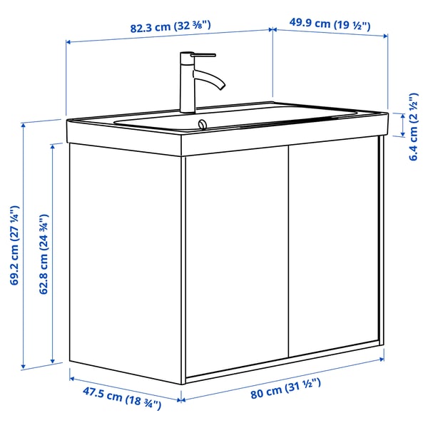 HAVBÄCK / ORRSJÖN - Washbasin / washbasin unit/mixer, white,82x49x69 cm