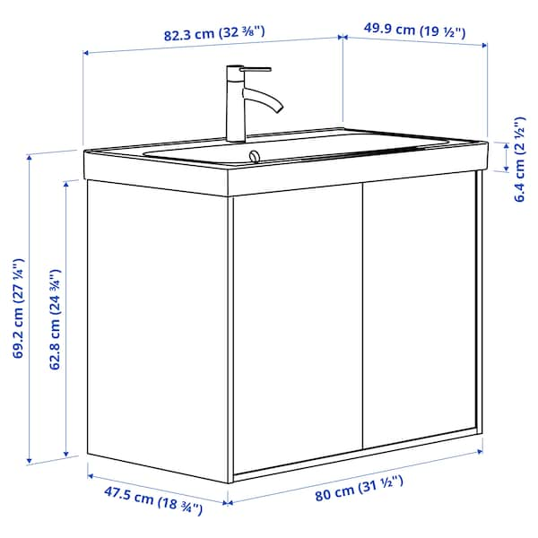 HAVBÄCK / ORRSJÖN - Washbasin / washbasin unit/mixer, dark grey,82x49x69 cm