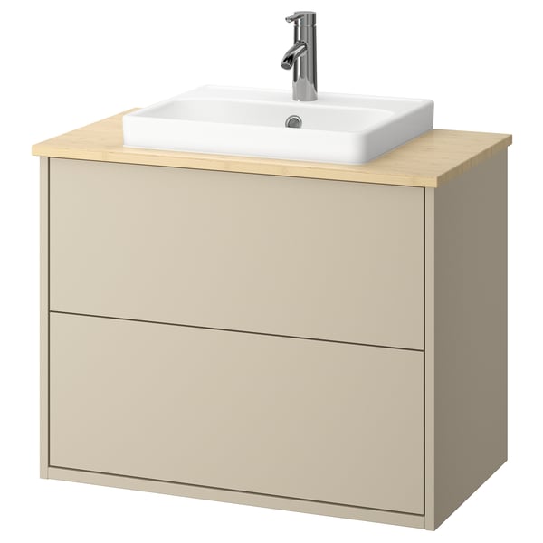 HAVBÄCK / ORRSJÖN wash-stnd w drawers/wash-basin/tap, beige/light bamboo, 82x49x71 cm