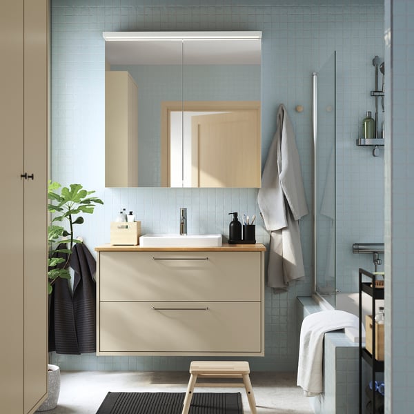 HAVBÄCK / ORRSJÖN - Washbasin/drawer unit/misc, beige/amber,102x49x71 cm