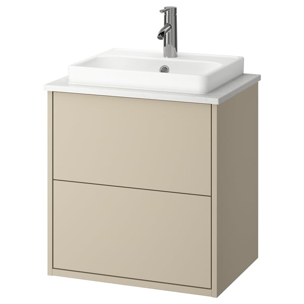 HAVBÄCK / ORRSJÖN - Washbasin/drawer/misc cabinet, beige/white marble effect,62x49x71 cm