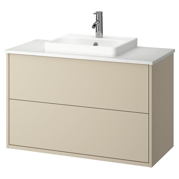HAVBÄCK / ORRSJÖN wash-stnd w drawers/wash-basin/tap, beige/white marble effect, 102x49x71 cm