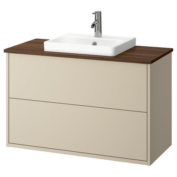 HAVBÄCK / ORRSJÖN wash-stnd w drawers/wash-basin/tap, beige/brown walnut effect, 102x49x71 cm